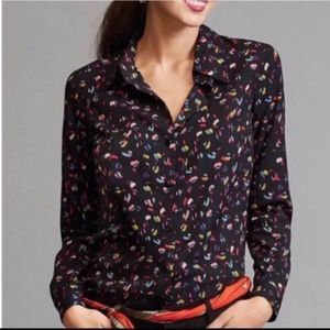 CABI Ferris Button Down Blouse in Party Black Multicolor Sz M #3423 NWOT